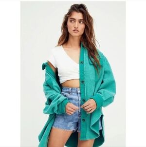 Free People Fleece Shacket Jacket Watermelon Rind NWT Size Medium